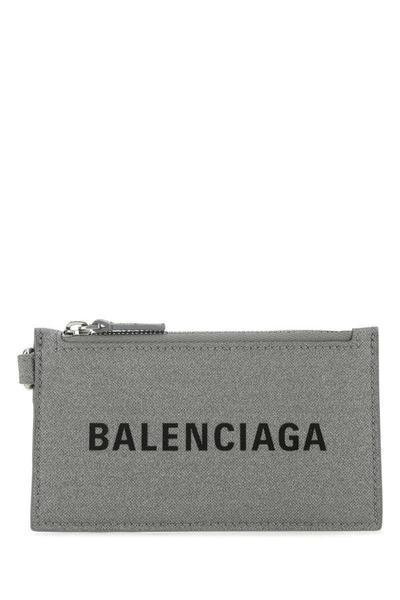 Balenciaga Woman Grey Fabric Card Holder In Gray
