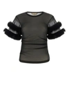 Gucci Sleeved Crewneck With Fur Trim And Ruched Detailing In Black