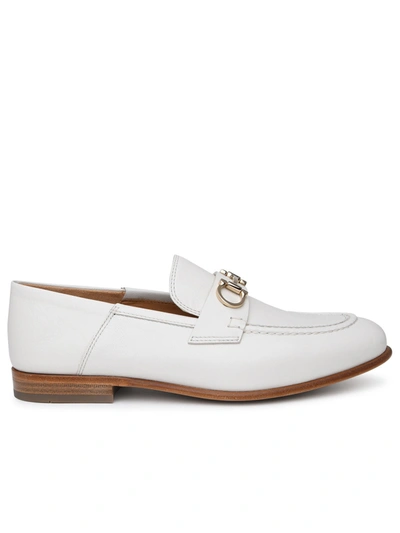 Ferragamo White Leather Loafers In Cream