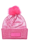 Kurt Geiger Foil Overlay Beanie In Fuchsia