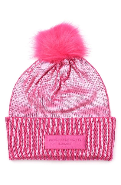 Kurt Geiger Foil Overlay Beanie In Fuchsia