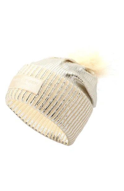 Kurt Geiger Foil Overlay Beanie In Ivory/silver