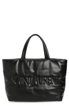 SAINT LAURENT LOGO EMBOSSED LAMBSKIN LEATHER TOTE