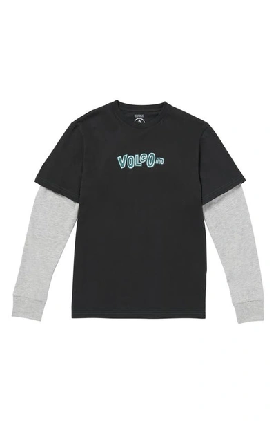 Volcom Kids' Ranso Twofer Layered Graphic T-shirt In Black
