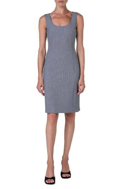 AKRIS PUNTO MICRO HOUNDSTOOTH CHECK PEBBLE CREPE SHEATH DRESS