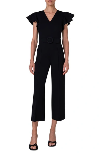 Akris Punto Wing-sleeve Belted Straight-leg Ankle Jumpsuit In Black
