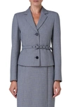 AKRIS PUNTO MICRO HOUNDSTOOTH PEBBLE CREPE BELTED JACKET