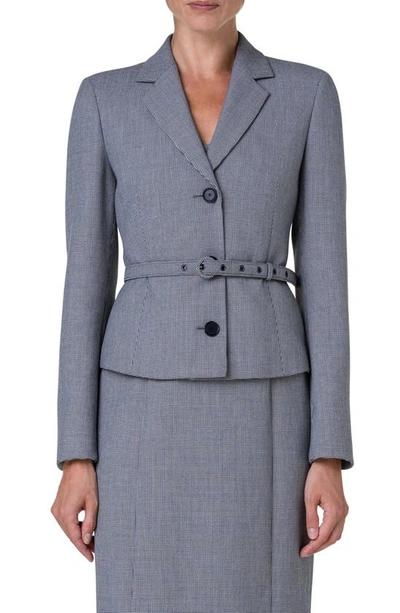 AKRIS PUNTO MICRO HOUNDSTOOTH PEBBLE CREPE BELTED JACKET