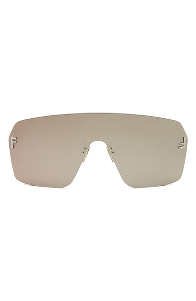 Fendi The  First Shield Sunglasses In Solid Brown / Rose Gold Mirror