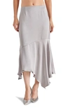 Steve Madden Lucille Satin Asymmetric Midi Skirt In Grey