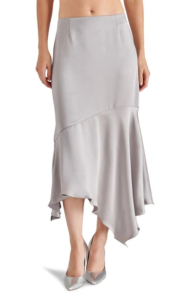 Steve Madden Lucille Satin Asymmetric Midi Skirt In Ash Grey