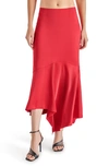 Steve Madden Women's Lucille Satin Asymmetrical Hem Midi Skirt In Red