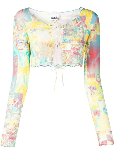 Ganni Printed Cropped Blouse In Multi-colour