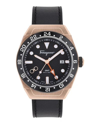 Ferragamo Slx Gmt Silicone Watch In Black