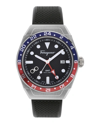 Ferragamo Slx Gmt Silicone Watch In Black