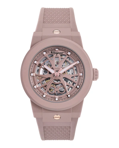 Ferragamo F-80 Skeleton Ecoceramic Automatic Watch In Brown