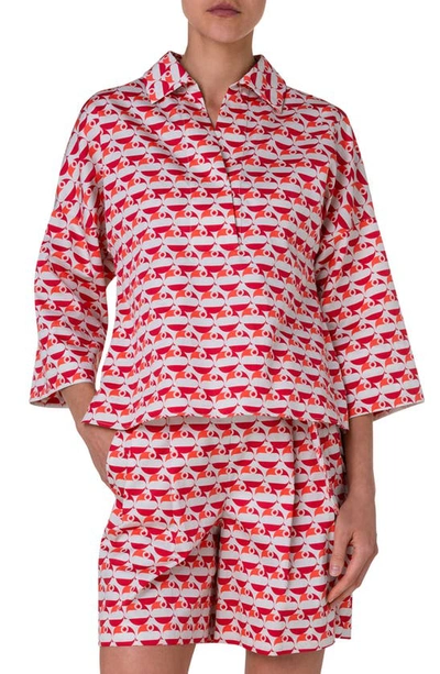 AKRIS PUNTO FLAMINGO DOT PRINT COTTON SATIN SHIRT