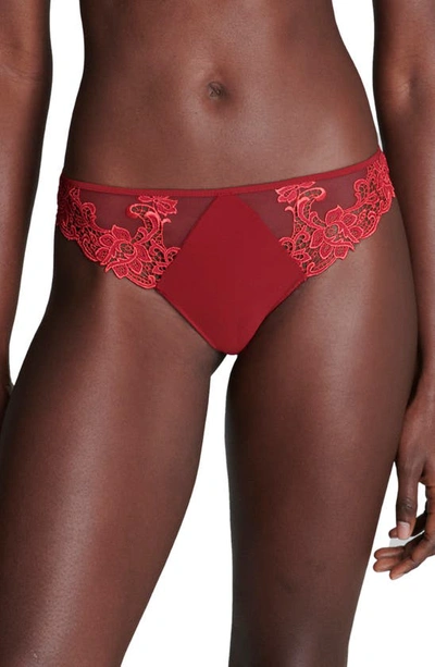 Simone Perele Lace-trim Thong In Lipstick