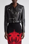 Alexander Mcqueen Cropped Biker Leather Jacket In 1000 Black