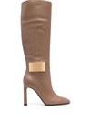 Sergio Rossi 100mm Heel Knee-length Leather Boots In Hazelnut
