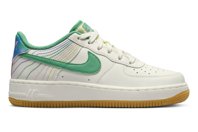 Pre-owned Nike Air Force 1 Low Lv8 3 Heel Stitch Sail Stadium Green (gs) In Sail/stadium Green/med Soft Pink
