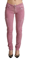 Acht Pink Cotton Low Waist Skinny Denim Cargo Jeans In Pink