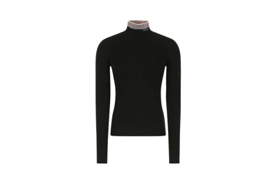 Pre-owned Prada Logo Intarsia Jacquard High-neck Sweater Black