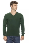 CONTE OF FLORENCE CONTE OF FLORENCE ELEGANT GREEN V-NECK MEN'S MEN'S SWEATER