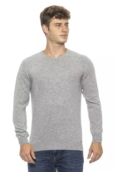 Conte Of Florence Crew Neck  Solid Color Sweater In Silver