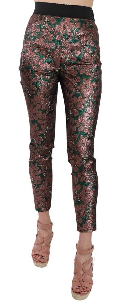 Dolce & Gabbana Multicolor Iridescent Brocade Jacquard Trousers Crop Trousers