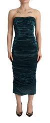 DOLCE & GABBANA DOLCE & GABBANA TURQUOISE DRAPED SATIN MIDI WOMEN'S DRESS