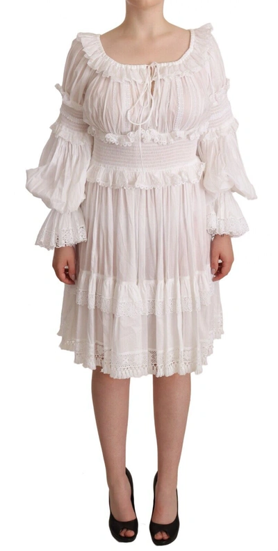 Dolce & Gabbana Elegant Off-shoulder Ruffled Dress In Women's White