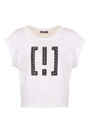 IMPERFECT IMPERFECT CHIC WHITE COTTON TEE WITH BRASS WOMEN'S ACCENTS