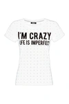 IMPERFECT IMPERFECT CHIC WHITE COTTON TEE WITH BRASS WOMEN'S ACCENTS