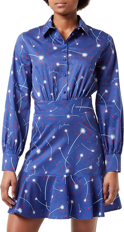 Love Moschino Chic Cotton Shirt Collar Dress In Abstract Women's Print In Blue