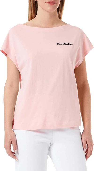 Love Moschino Chic Pink Logo Tee With Back Heart Women's Details
