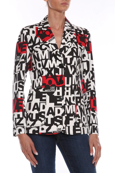 Love Moschino Chic Monochrome  Jacket With Pops Of Women's Red In White