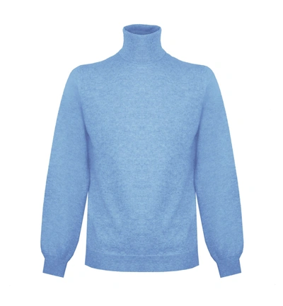 Malo Elegant Ice Blue Cashmere High Collar Men's Sweater In Light Blue