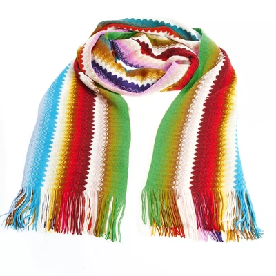 Missoni Chic Geometric Patterned Scarf With Women's Fringes In Multicolor