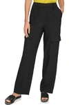 Dkny Womens High Rise Pocketed Wide Leg Pants In Black