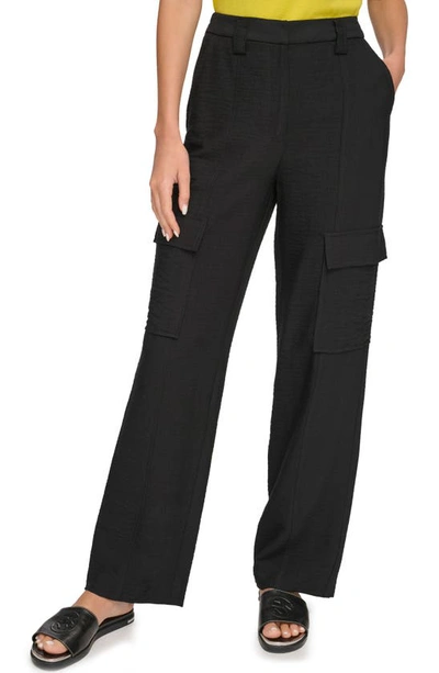 Dkny Womens High Rise Pocketed Wide Leg Pants In Black