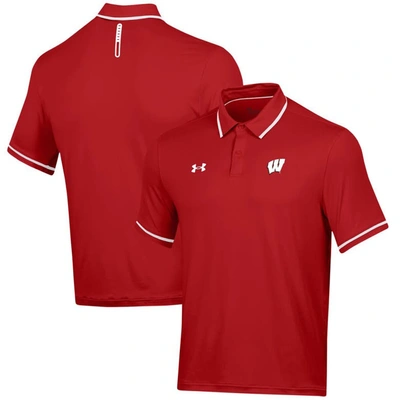 UNDER ARMOUR UNDER ARMOUR RED WISCONSIN BADGERS T2 TIPPED PERFORMANCE POLO