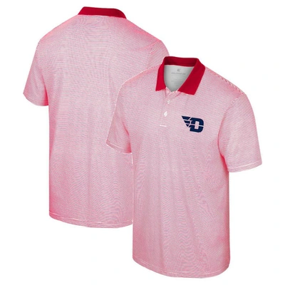 Colosseum Men's  White, Red Dayton Flyers Print Stripe Polo Shirt In White,red