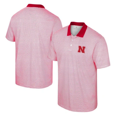 Colosseum Men's  White, Scarlet Nebraska Huskers Print Stripe Polo Shirt In White,scarlet