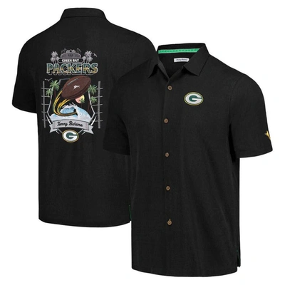 Tommy Bahama Black Green Bay Packers Tidal Kickoff Camp Button-up Shirt