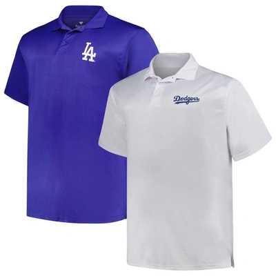 Profile Men's  White, Royal Los Angeles Dodgers Big And Tall Two-pack Solid Polo Shirt Set In White,royal