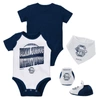 MITCHELL & NESS INFANT MITCHELL & NESS NAVY/WHITE PENN STATE NITTANY LIONS 3-PACK BODYSUIT, BIB AND BOOTIE SET