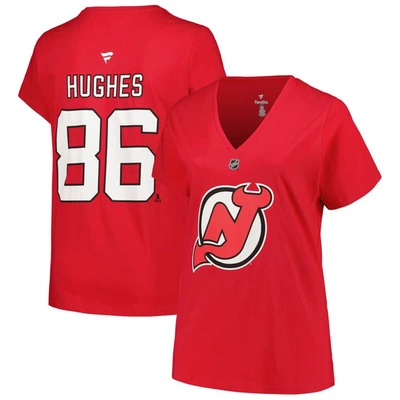 FANATICS FANATICS BRANDED JACK HUGHES RED NEW JERSEY DEVILS PLUS SIZE NAME & NUMBER T-SHIRT