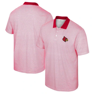 Colosseum Men's  White, Red Louisville Cardinals Print Stripe Polo Shirt In White,red