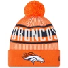 New Era Orange Denver Broncos Striped Cuffed Knit Hat With Pom In Orange